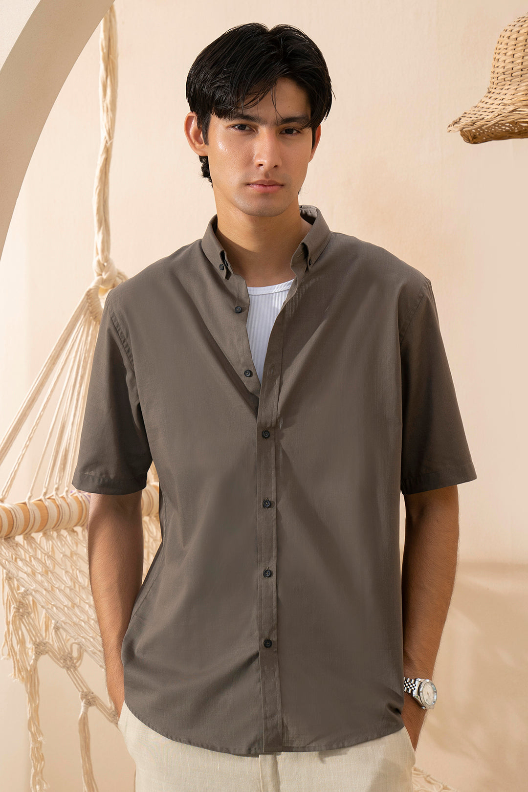 ARTHUR - Men's Classic Half Sleeves Linen Shirt