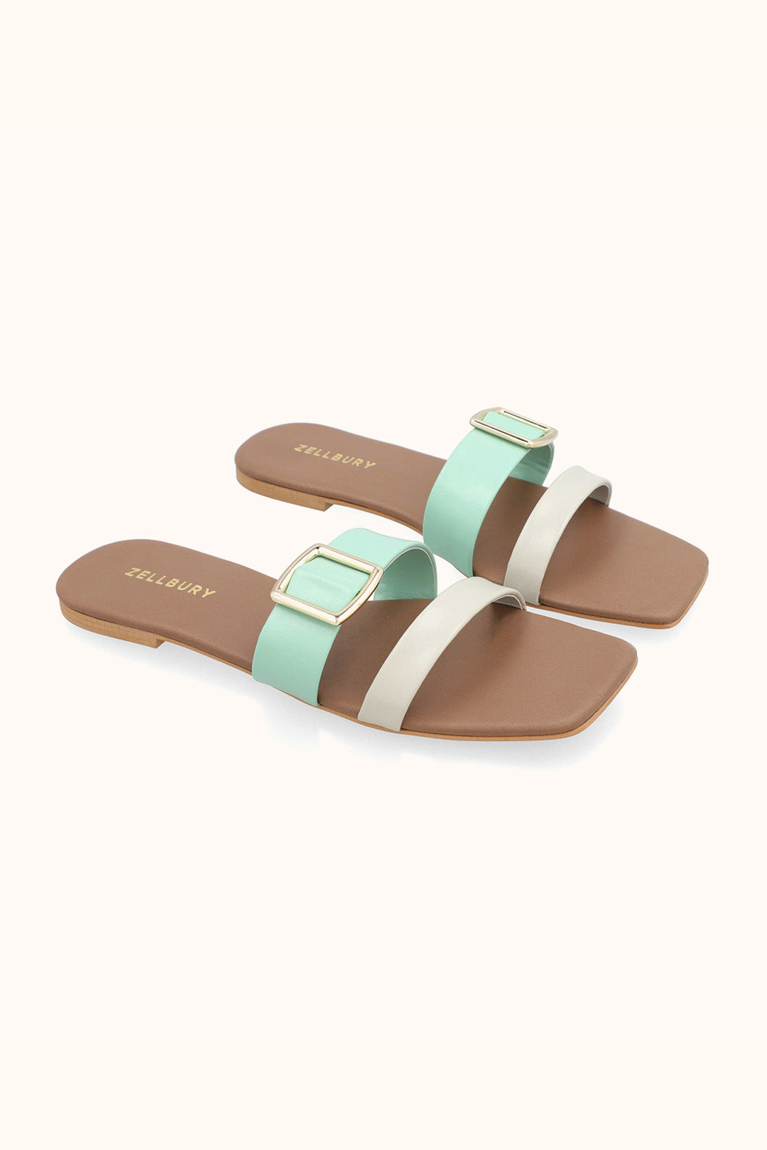 Slide Green Leather (PU) Women Footwear zellbury