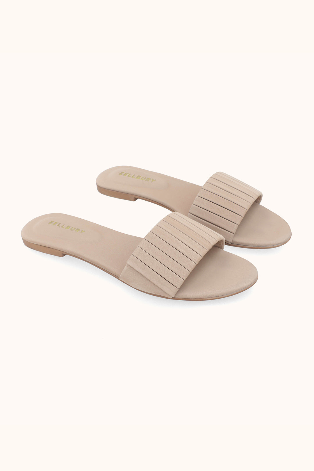 Slide Beige Leather (PU) Women Footwear zellbury