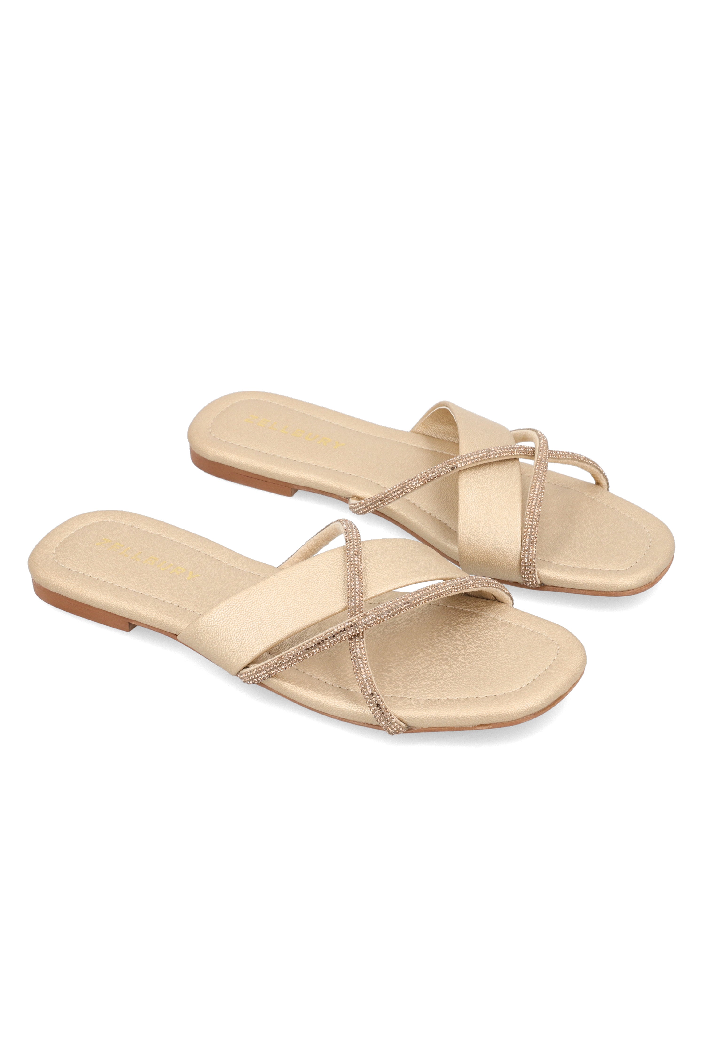 Slides Golden Leather (PU) Women Footwear Zellbury