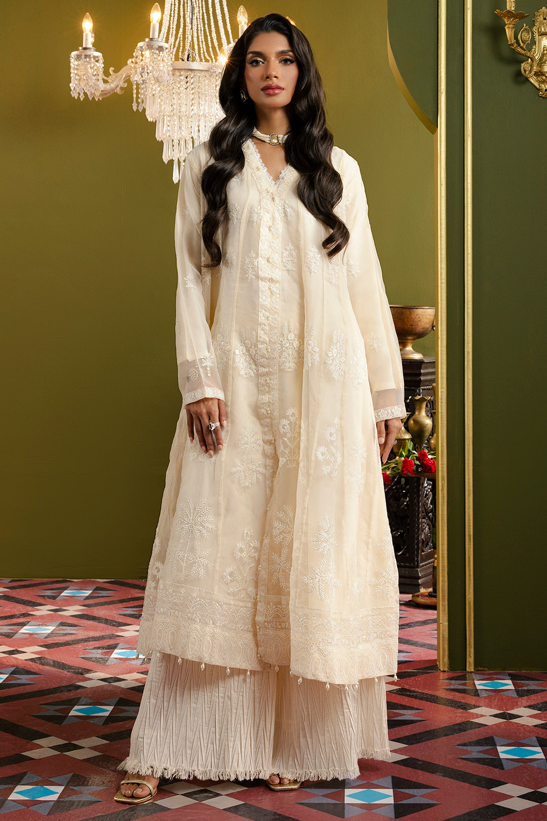 Front Open Frock With Crushed Plazo 0711 - Main Image