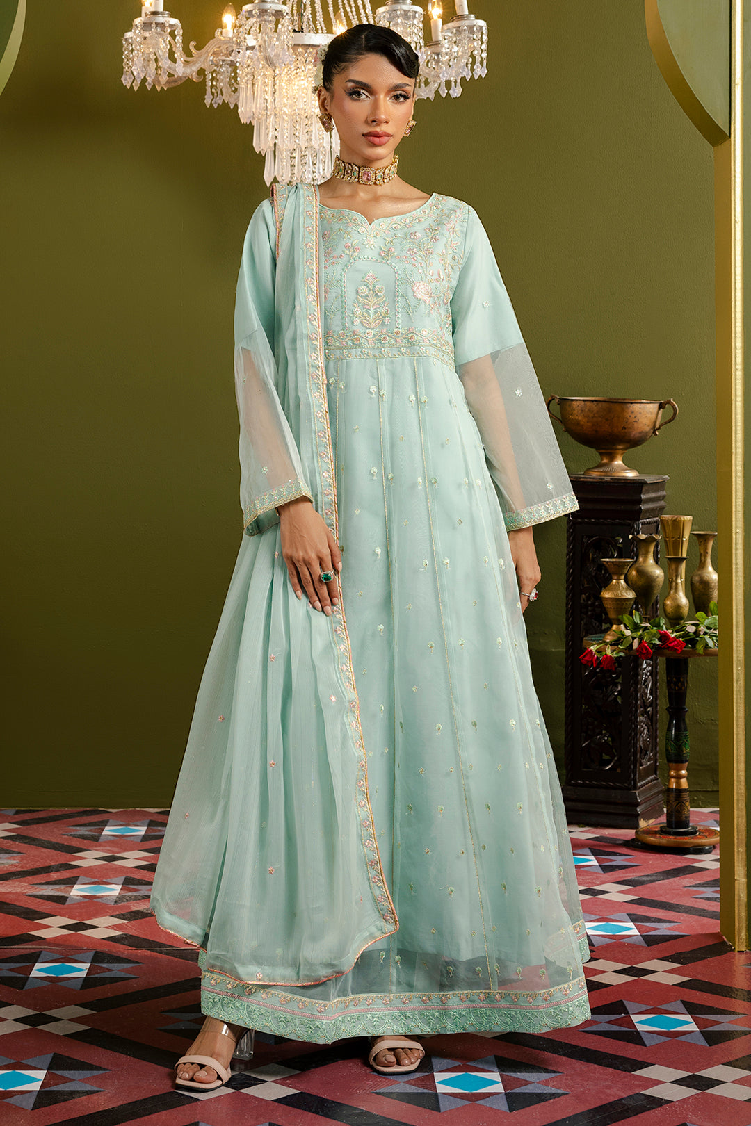 Frock With Trousers & Dupatta