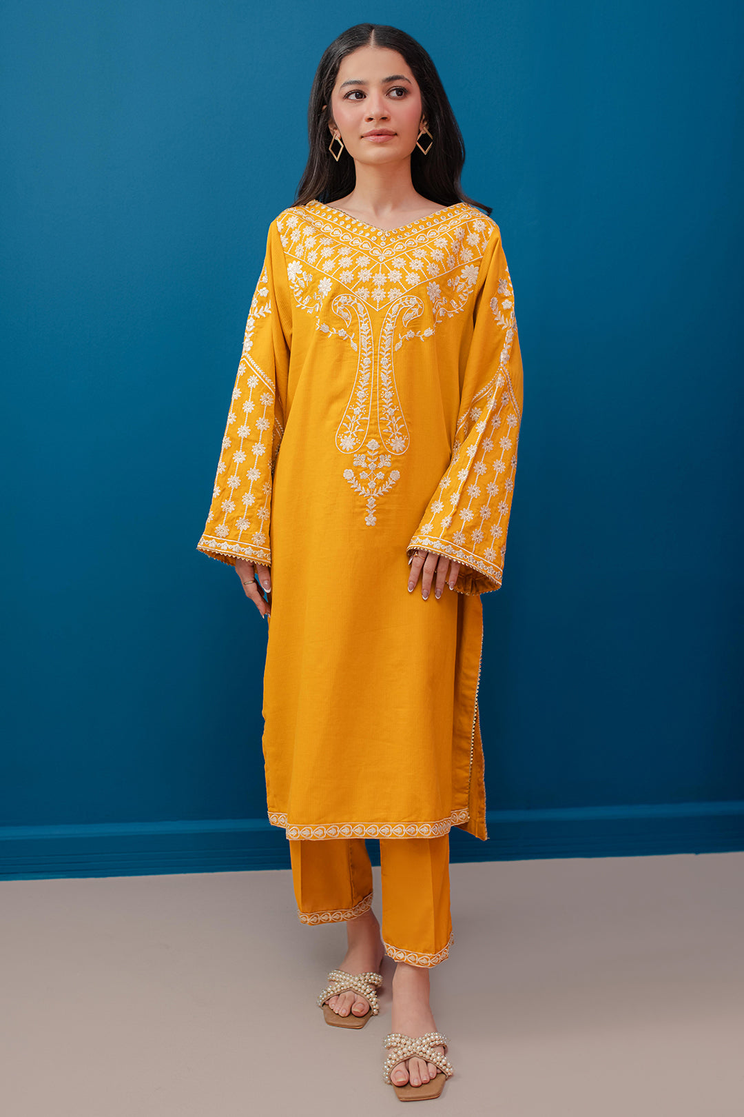 Light Bluish Grey Kurta Embriodered Fabric Trouser