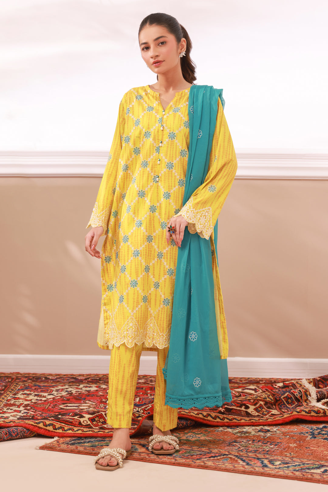 Women Silk Blend Blue Embroidered Kurta Trouser Dupatta