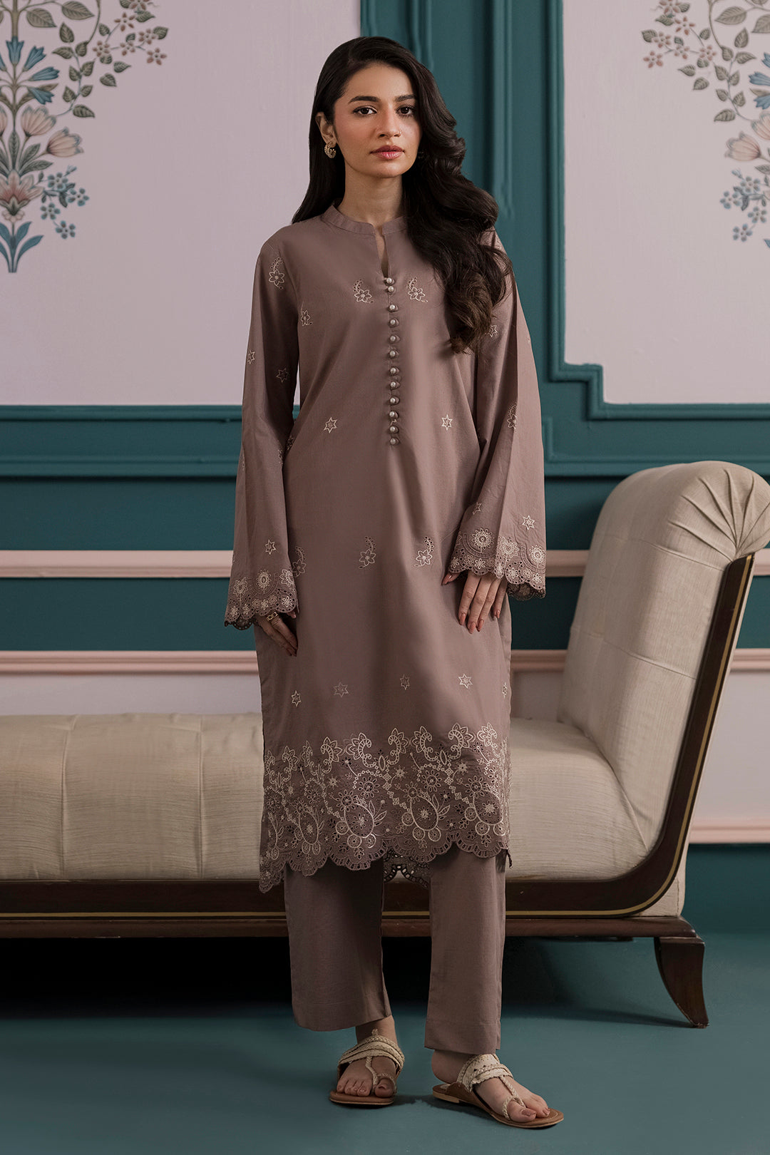 【新品】neru design kozara BRUNT LILY olive② Embroidered Kurta Trouser - 2602