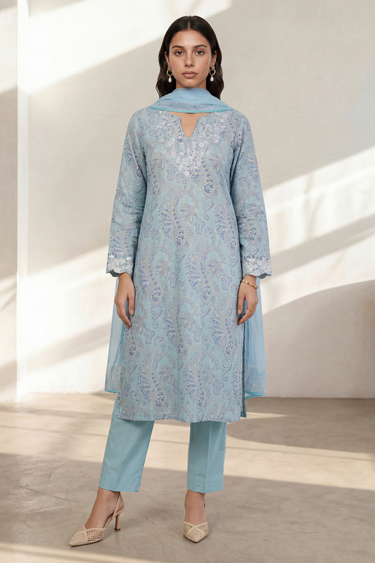 Embroidered Kurta Dupatta Trouser - 2202