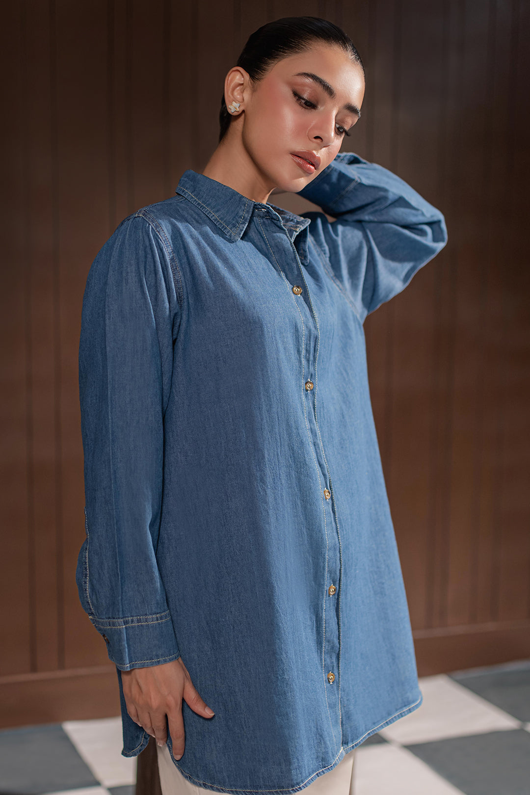 Blue Denim Shirts Women Western - Main Image