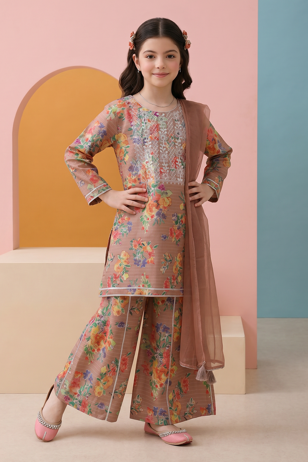 Embroidered Kurta Dupatta Trouser - 3477