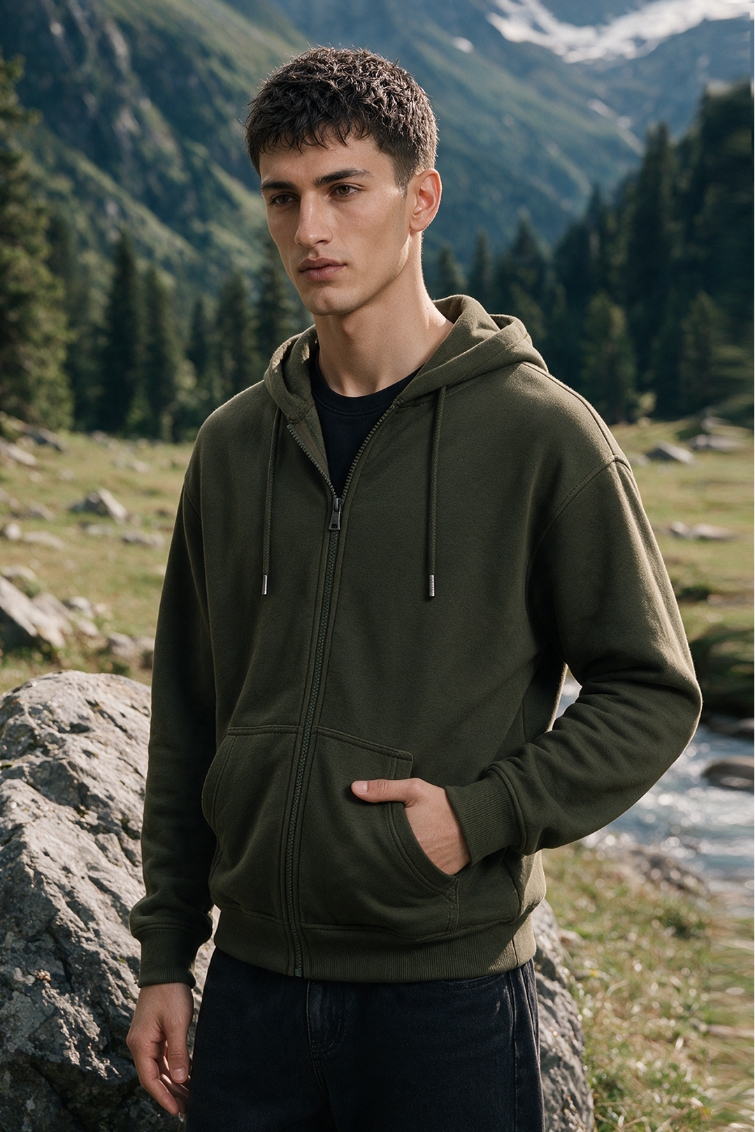 Basic Zipper Hoodie - 1001