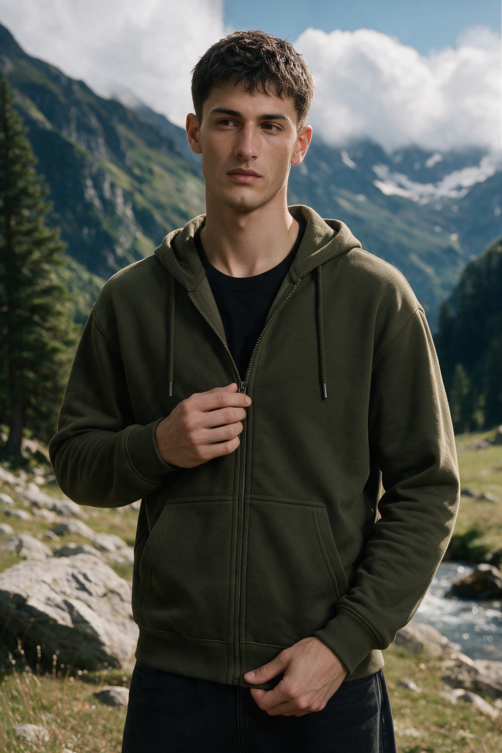 Basic Zipper Hoodie - 1001