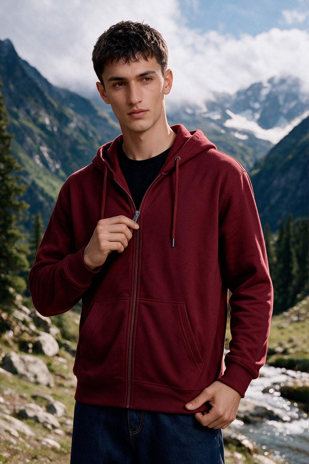 Basic Zipper Hoodie - 1001