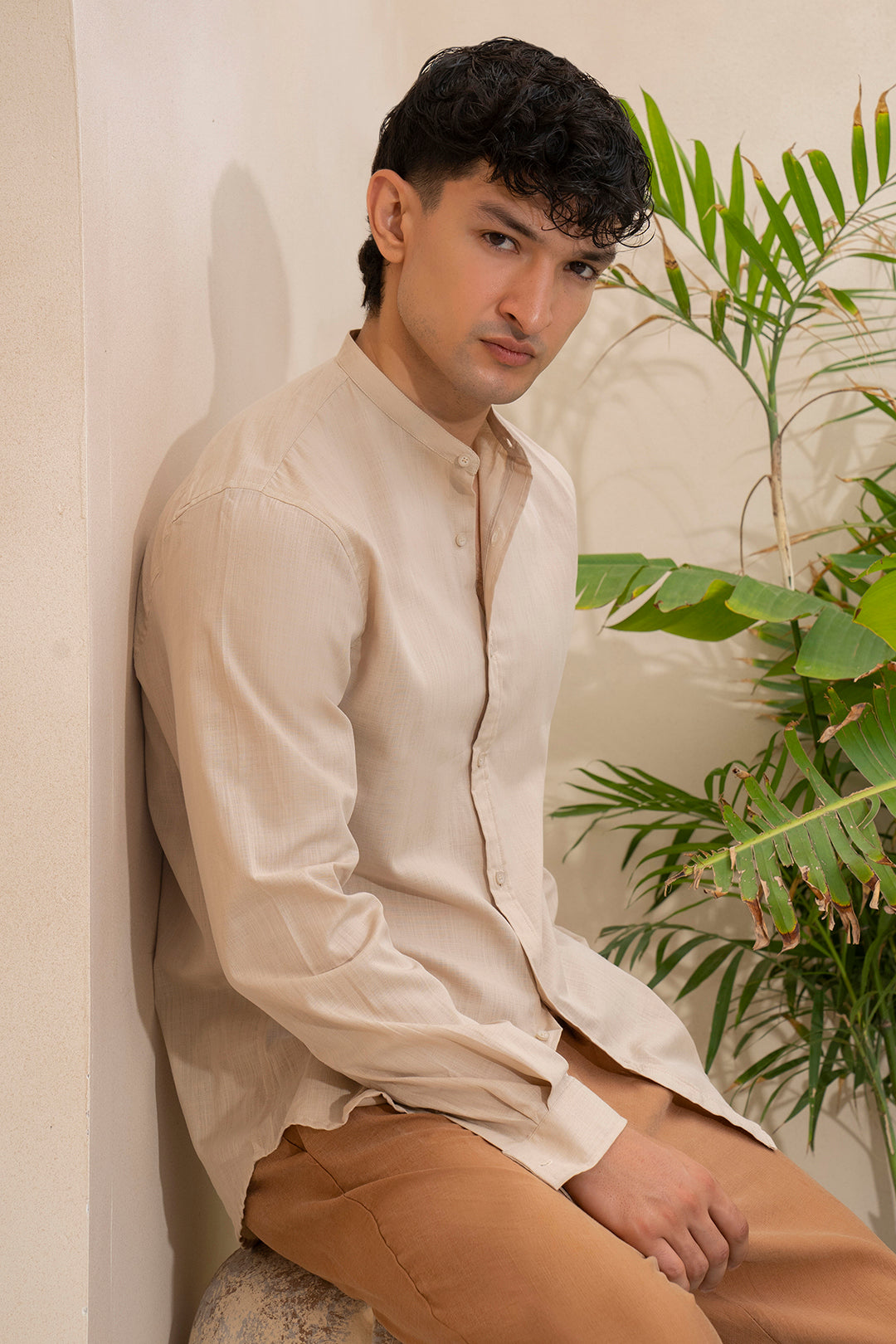 Shop Beige Full Sleeves Linen Shirt for Men – Rs. 2,490 | Classic