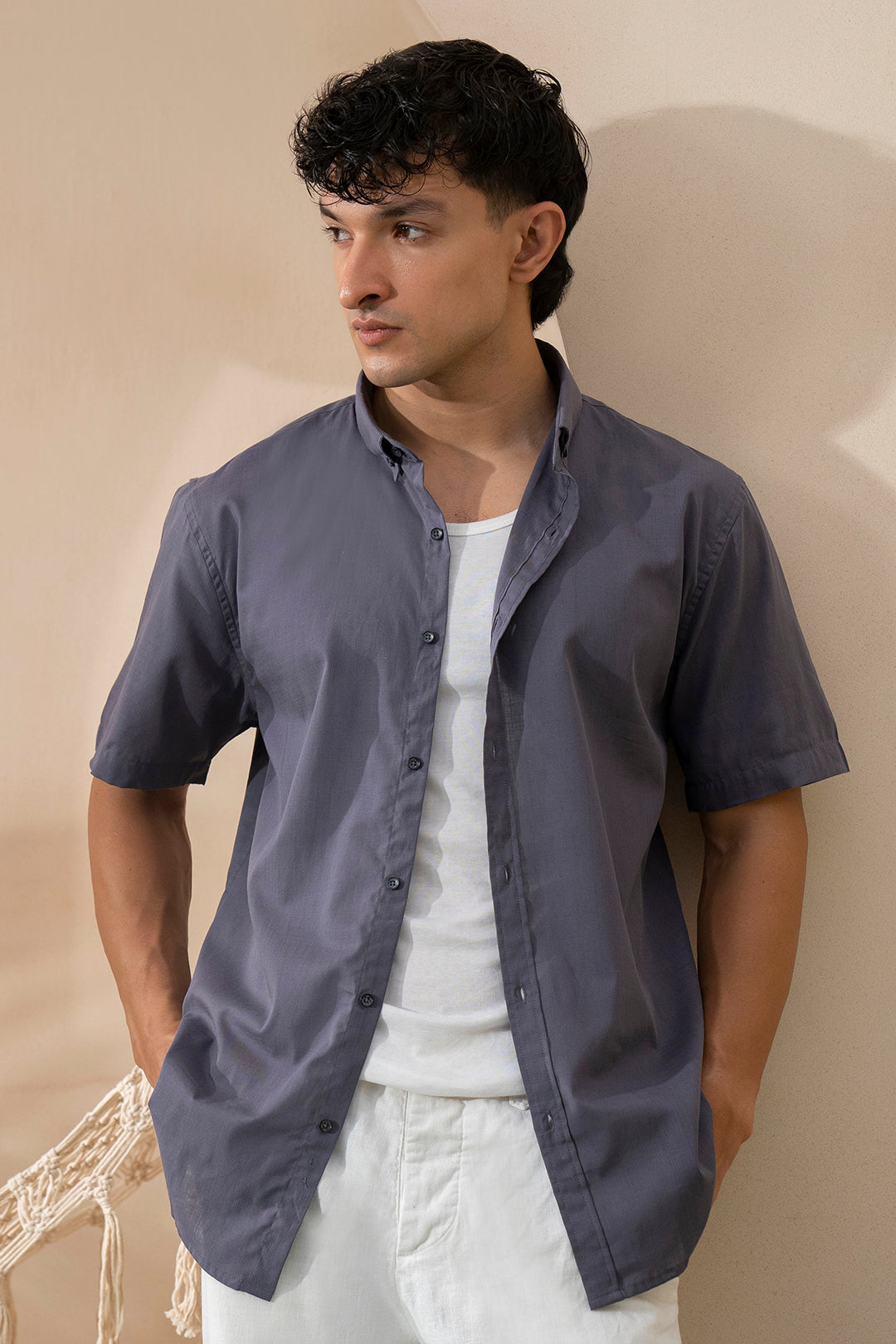 Shop Grey Half Sleeves Linen Shirt for Men – Rs. 2,290