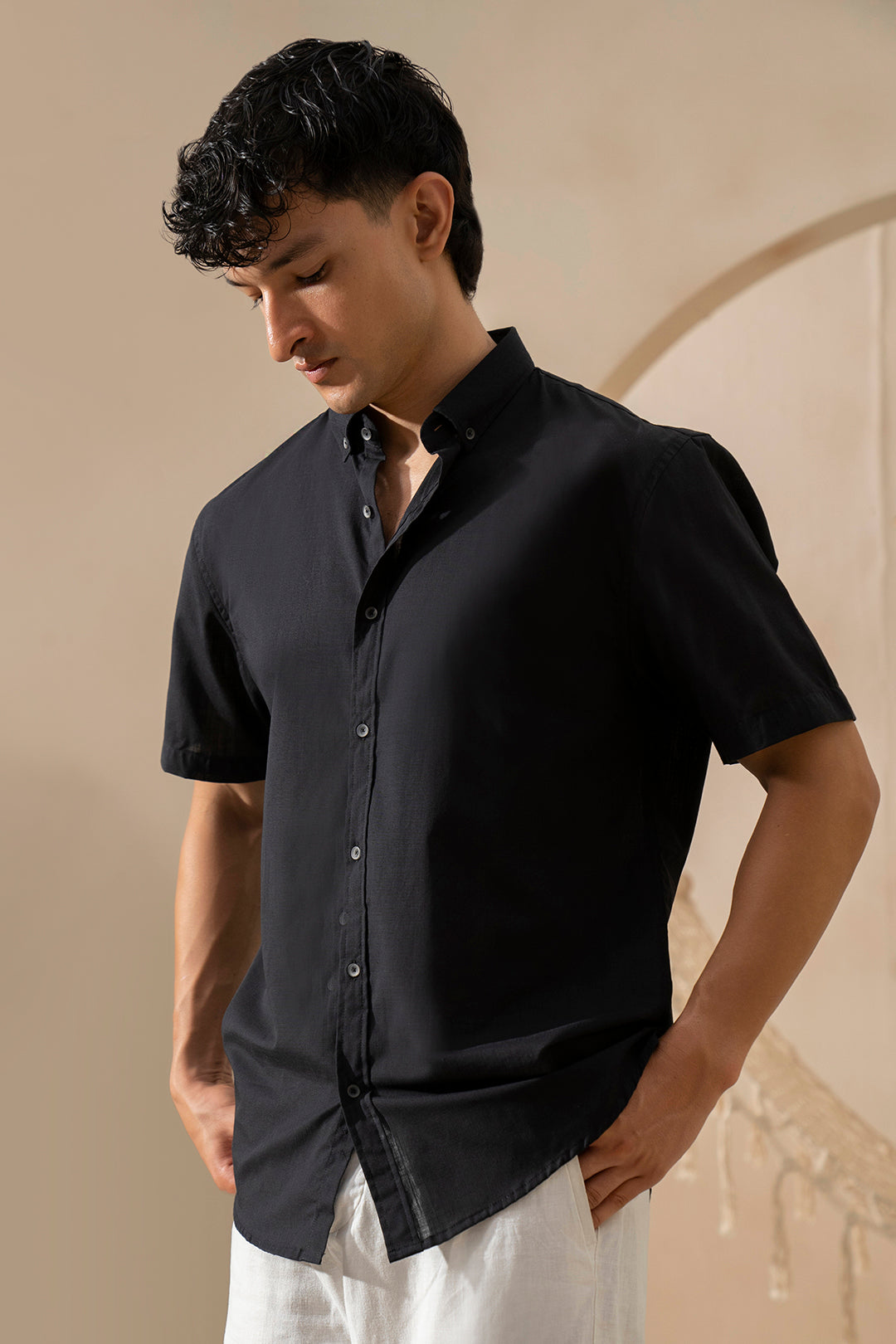 Shop Black Half Sleeves Linen Shirt for Men – Rs. 2,290