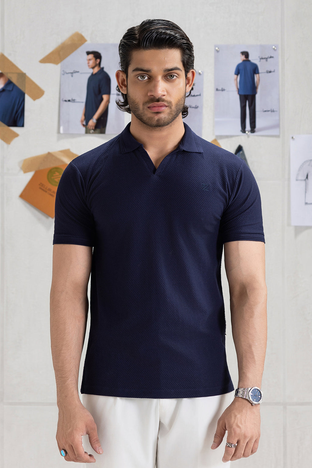 Textured Johnny Collar Polo - 5005