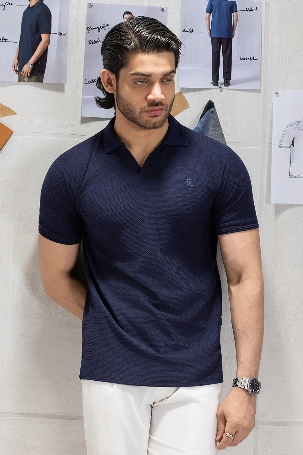 Textured Johnny Collar Polo - 5005