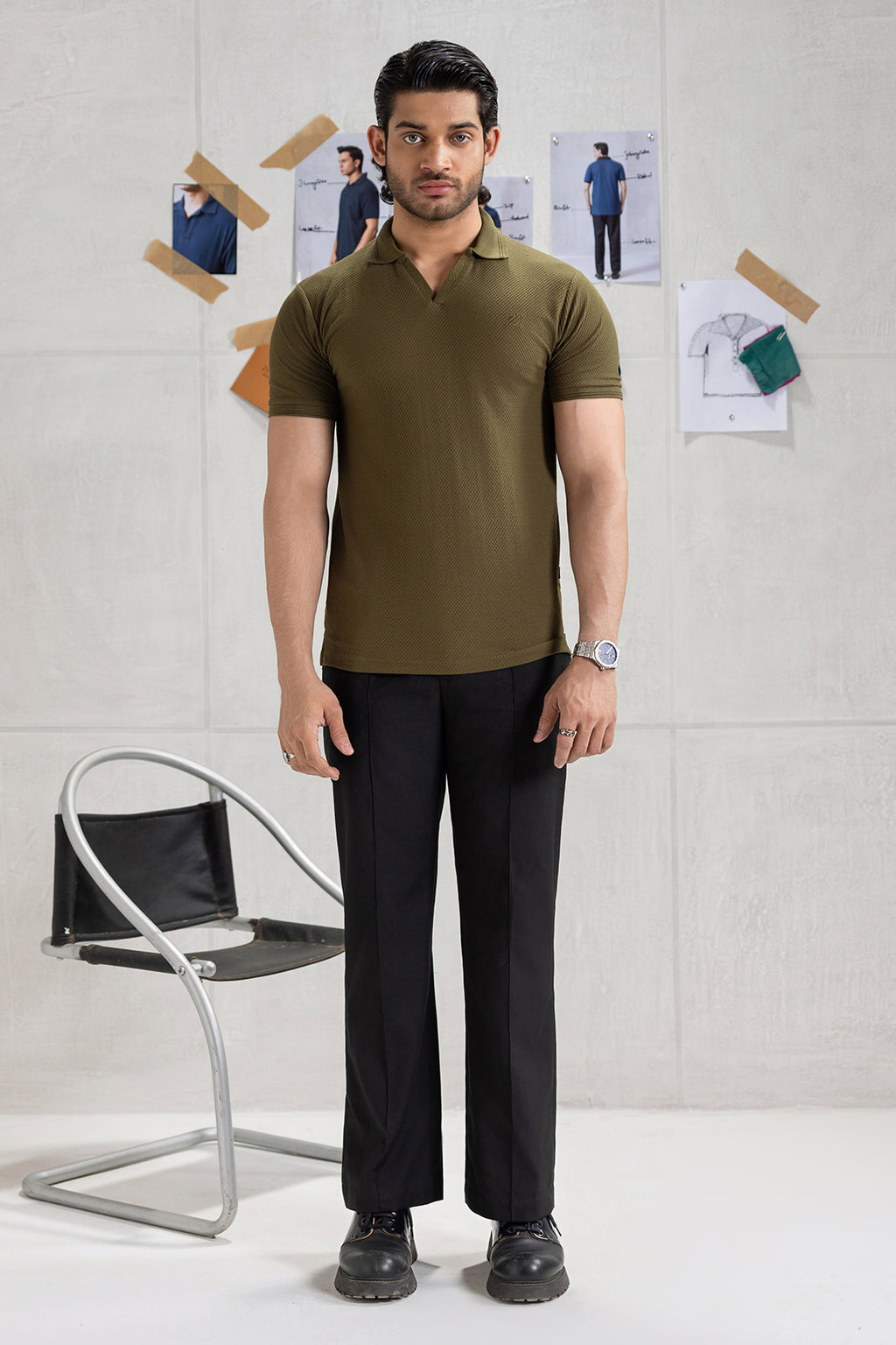 Textured Johnny Collar Polo - 5005