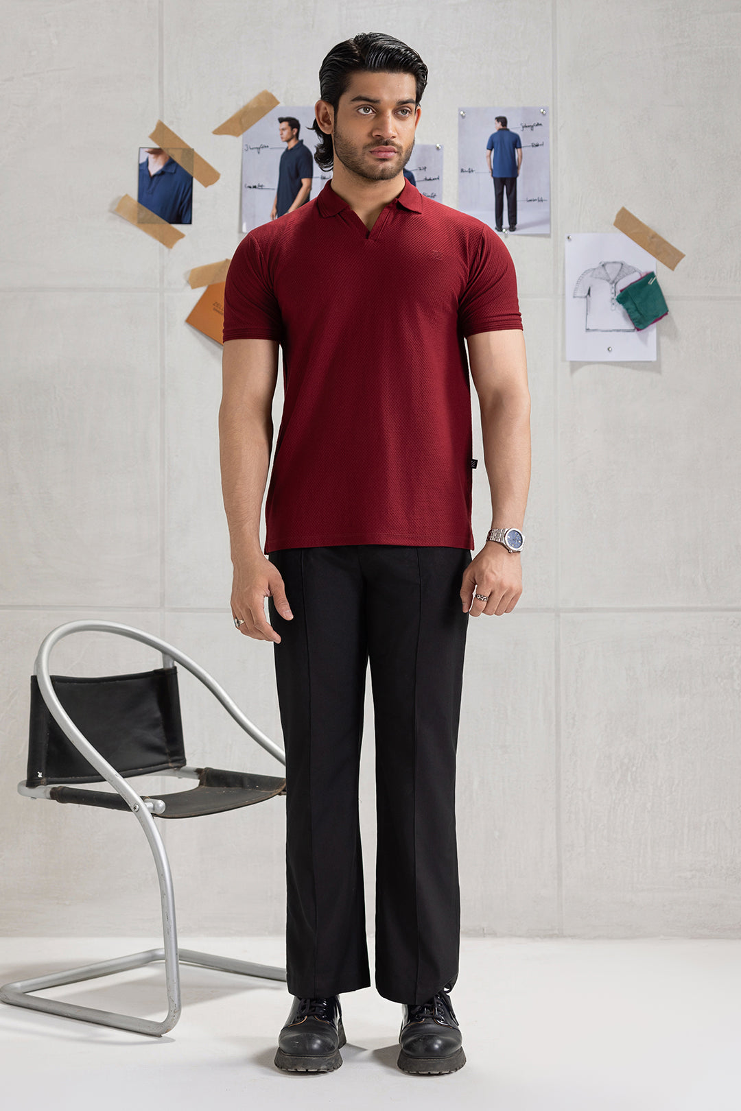 Textured Johnny Collar Polo - 5005