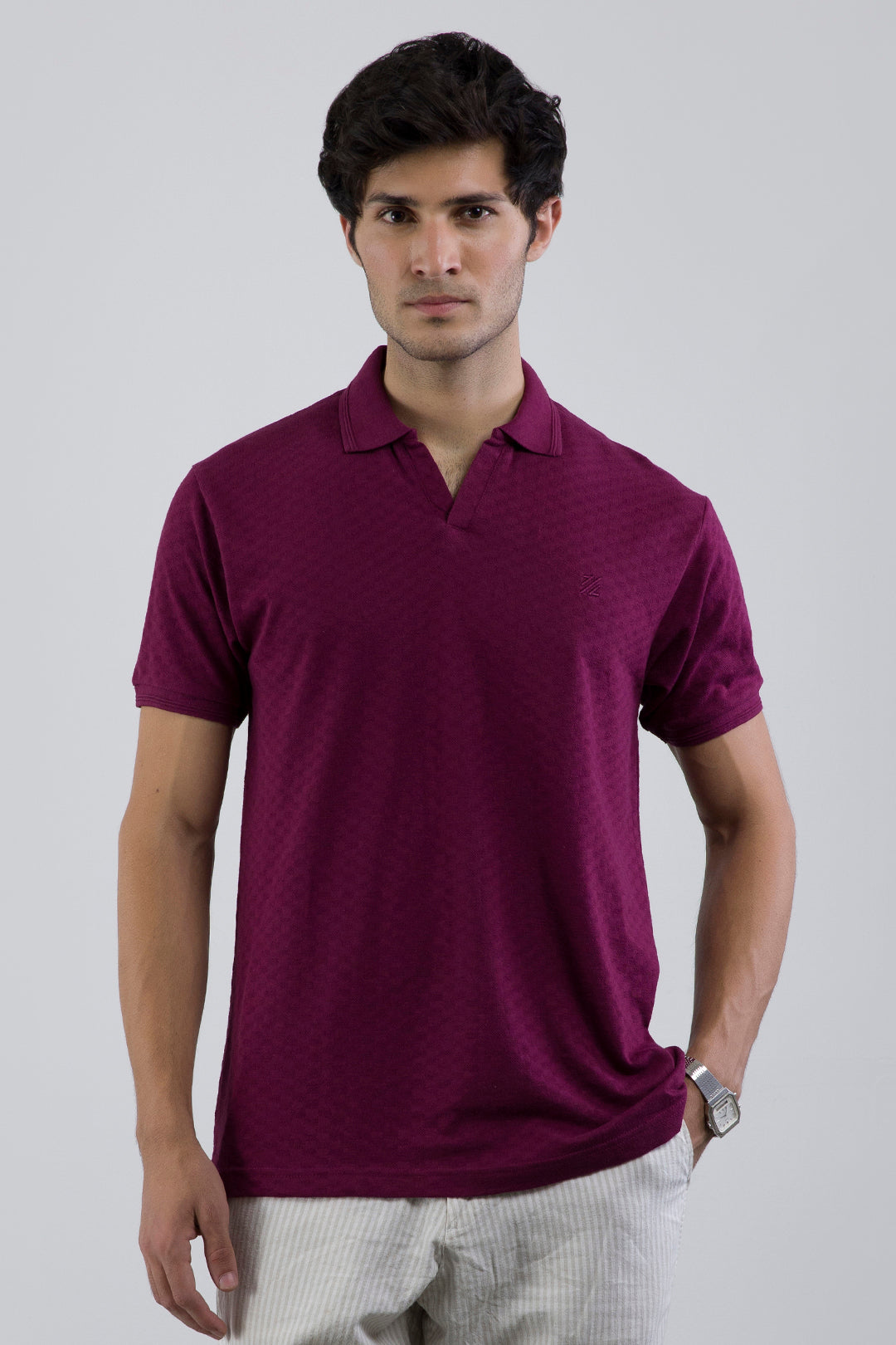 Textured Johnny Collar Polo - 5005