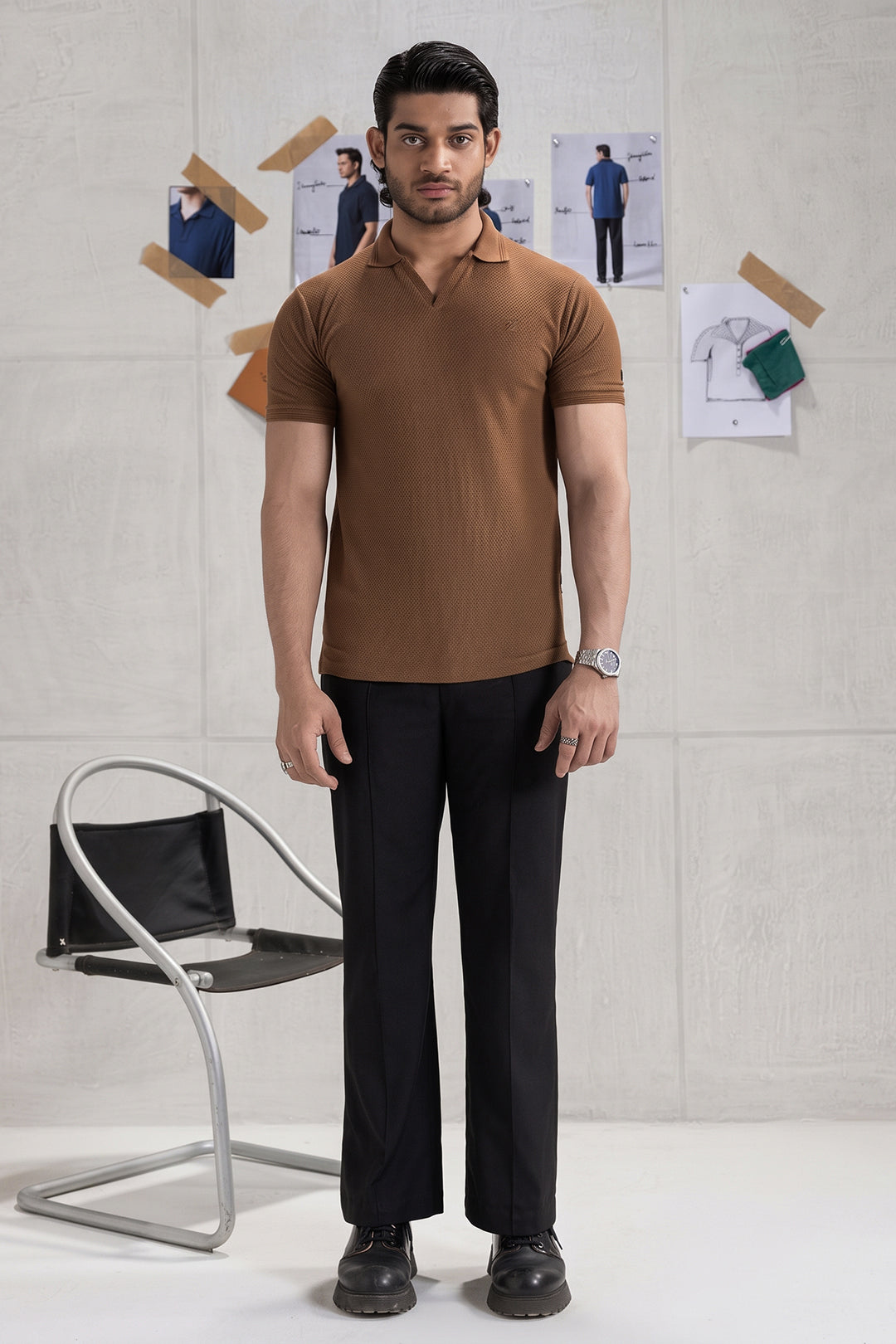 Textured Johnny Collar Polo - 5005