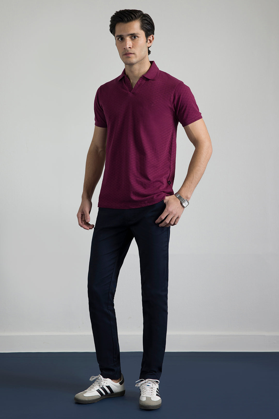 Textured Johnny Collar Polo - 5005