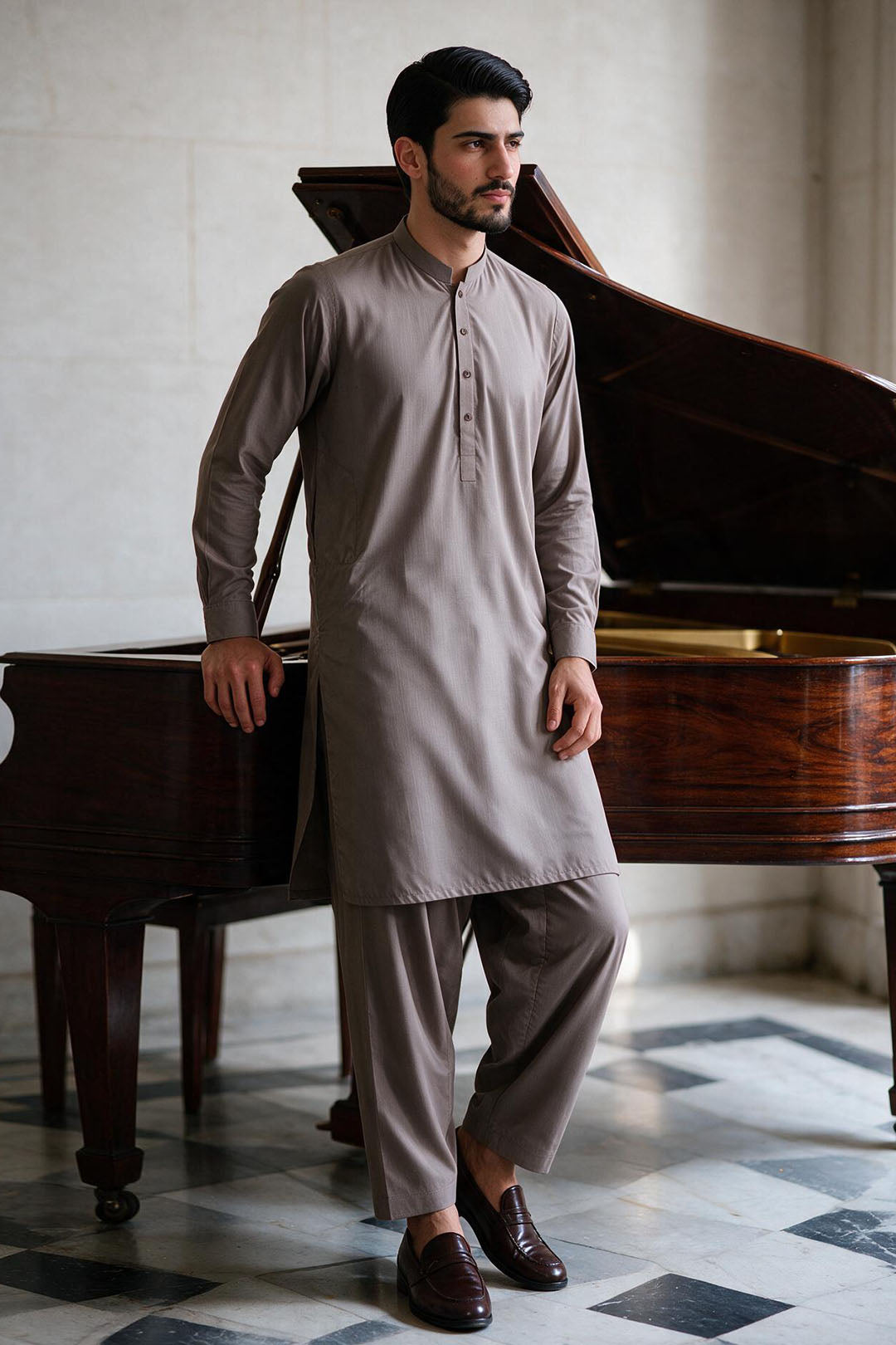 Slub Textured Shalwar Kameez - 2604