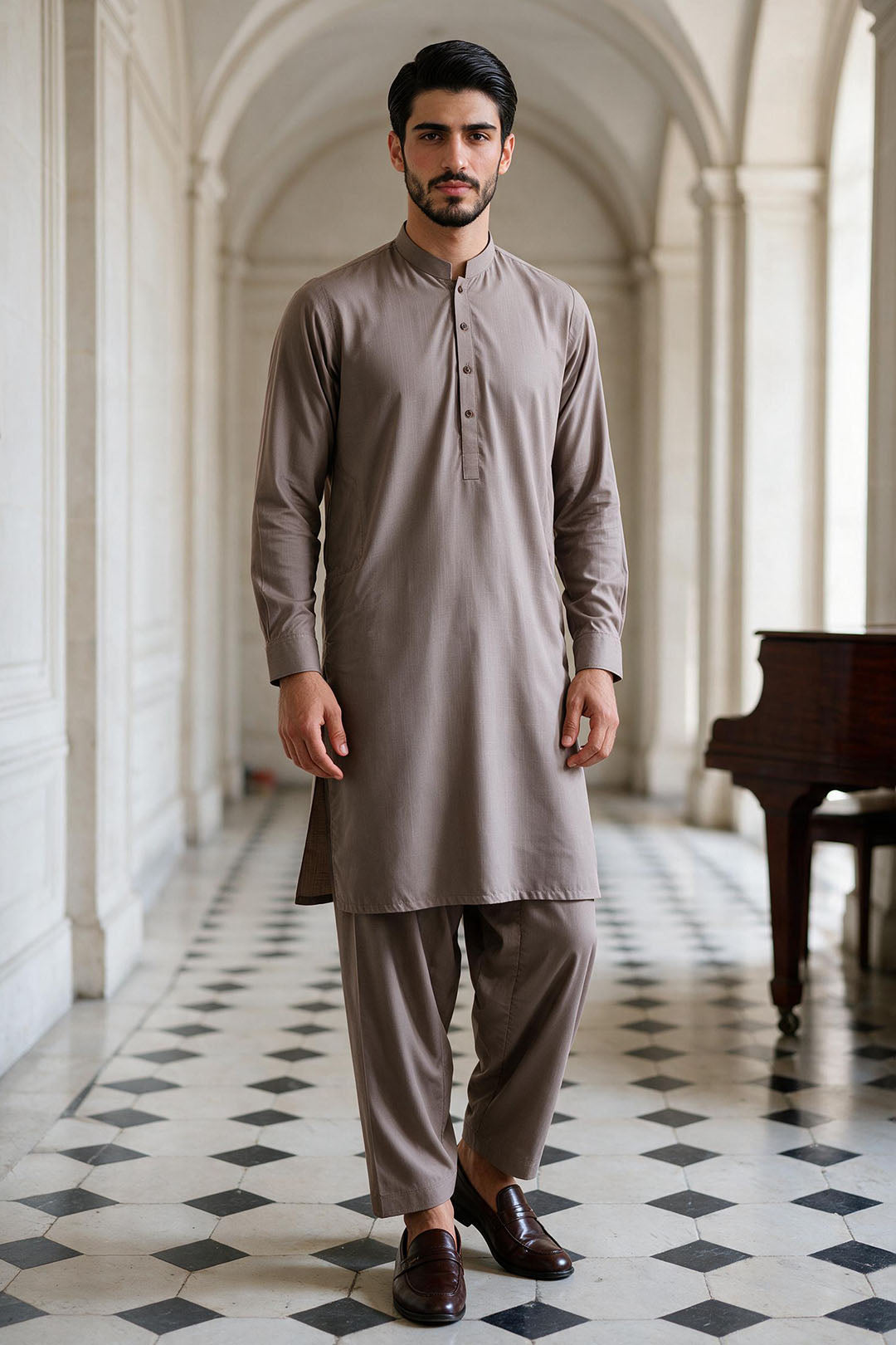 Slub Textured Shalwar Kameez - 2604
