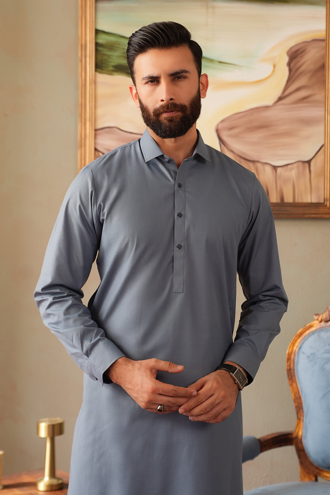 Slub Textured Shalwar Kameez - 6007