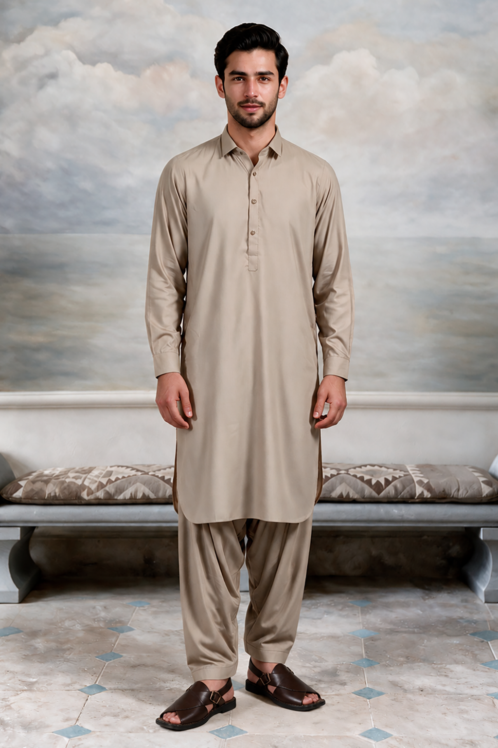 Slub Textured Shalwar Kameez - 6009