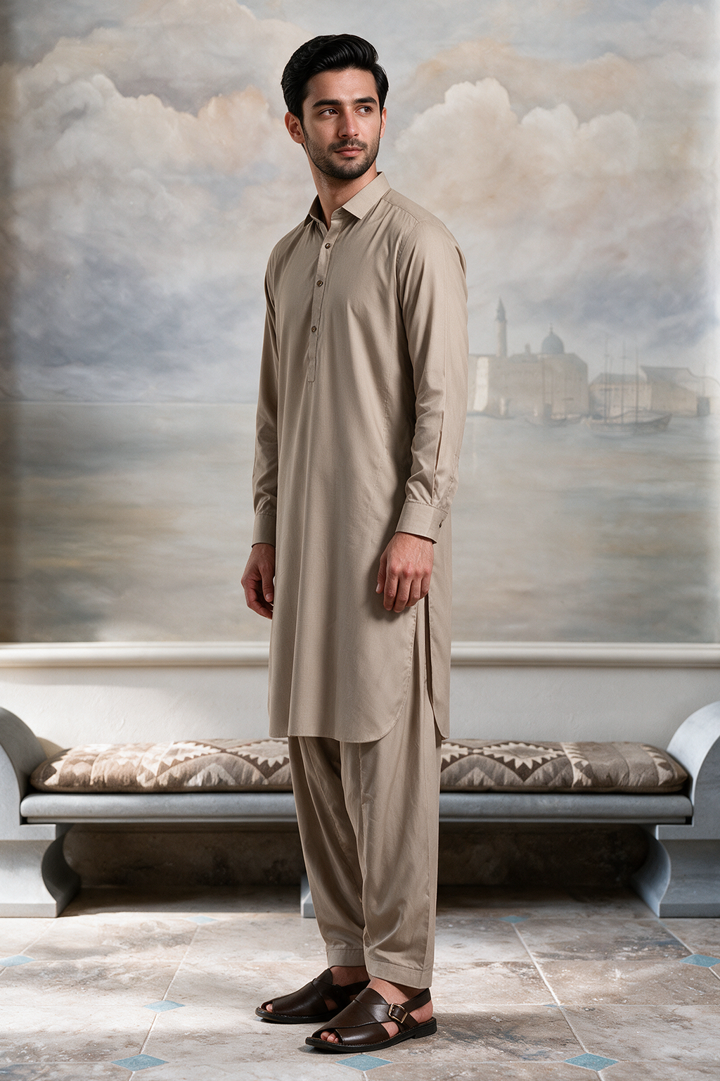 Slub Textured Shalwar Kameez - 6009