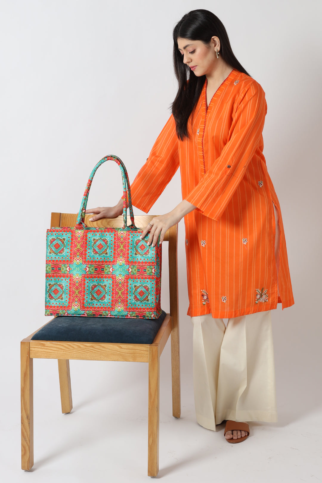 Canvas Bags - E284|Pink & Green