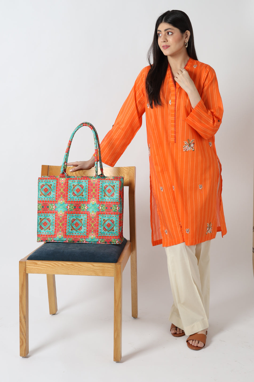 Canvas Bags - E284|Pink & Green