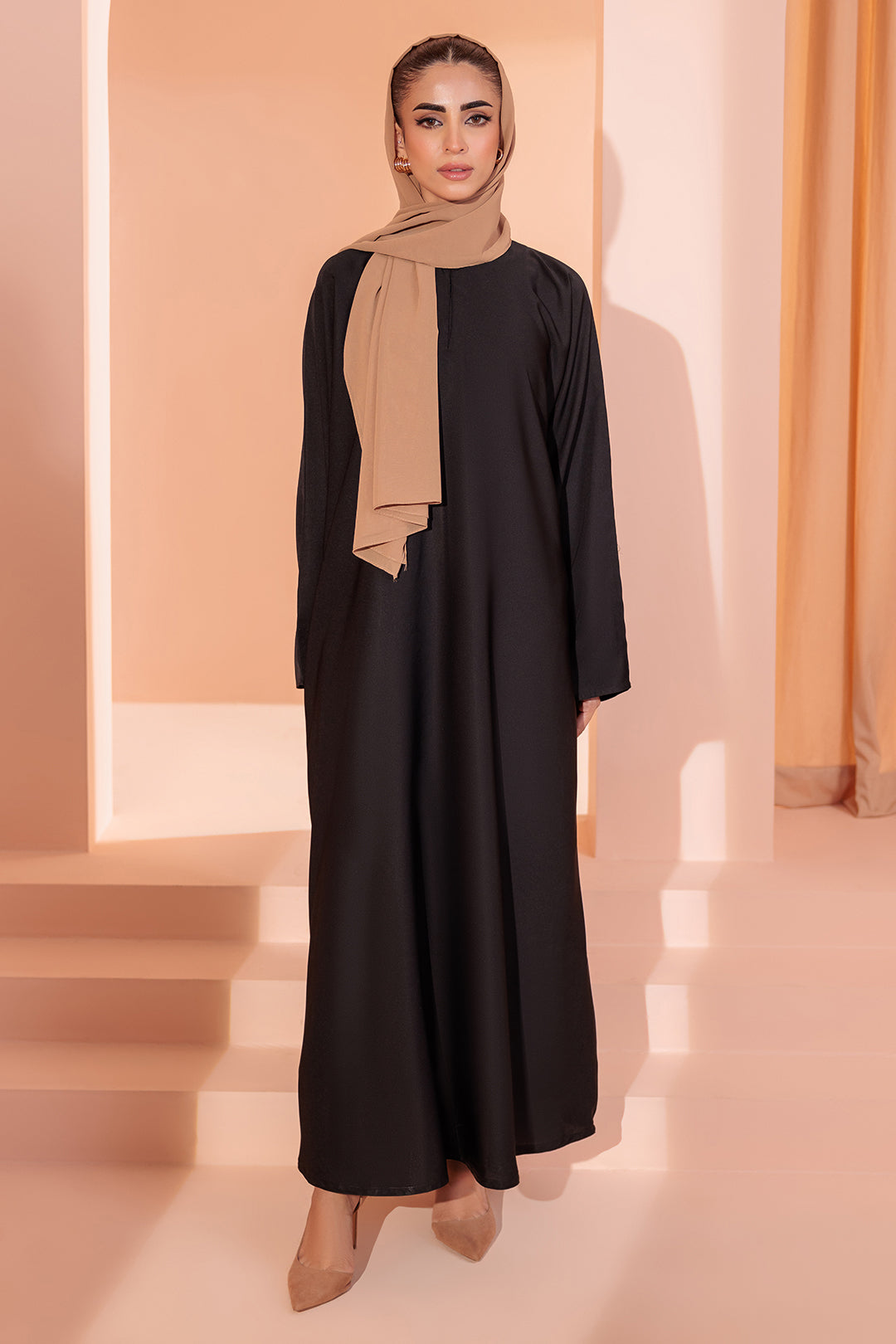 Single Button Plain Abaya with Pocket - 5001