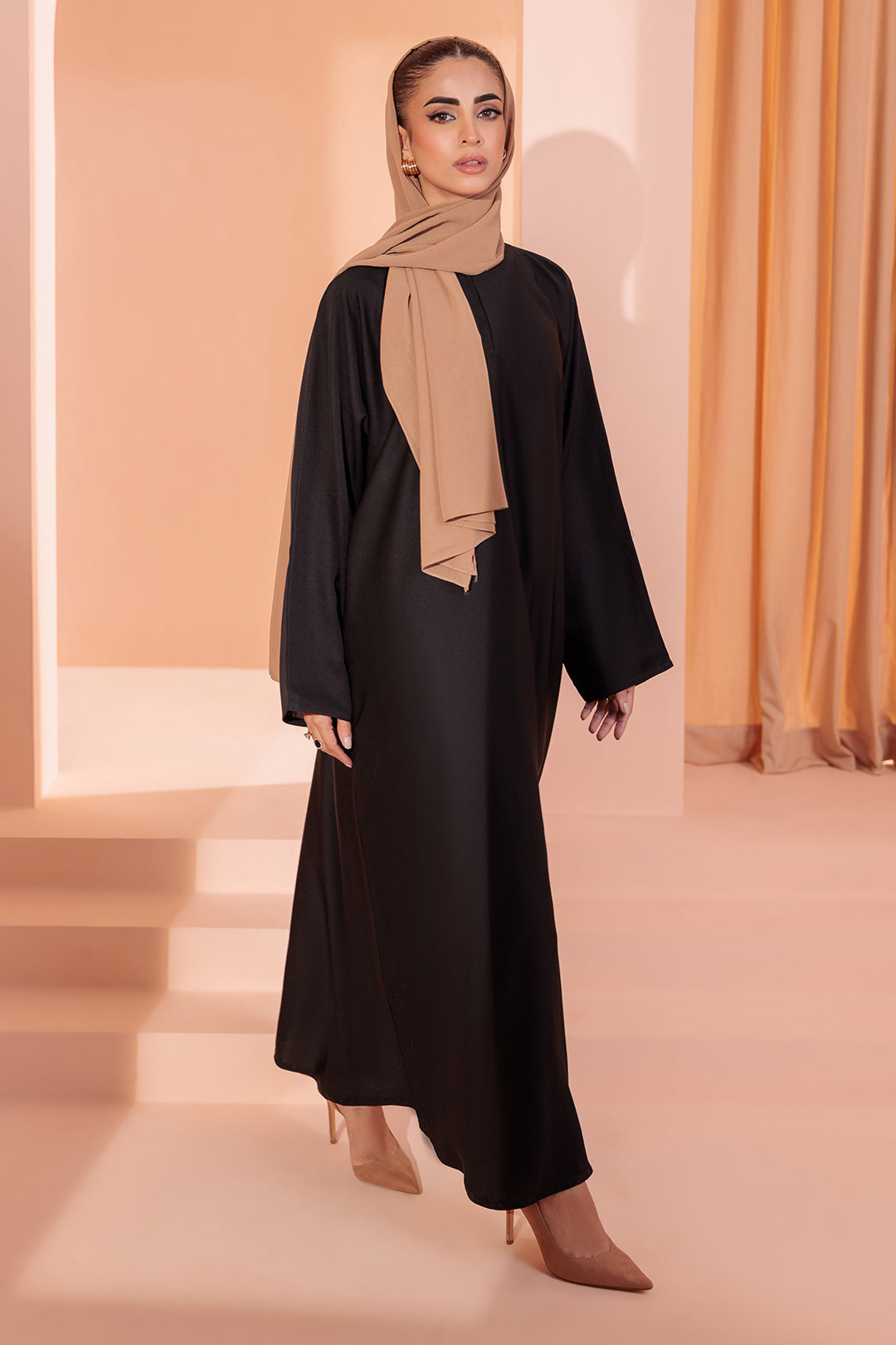 Single Button Plain Abaya with Pocket - 5001