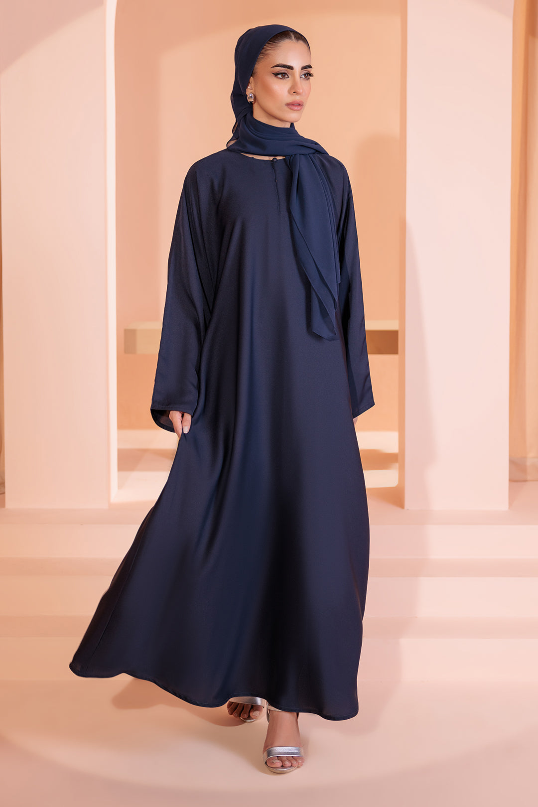 Single Button Plain Abaya with Pocket - 5002