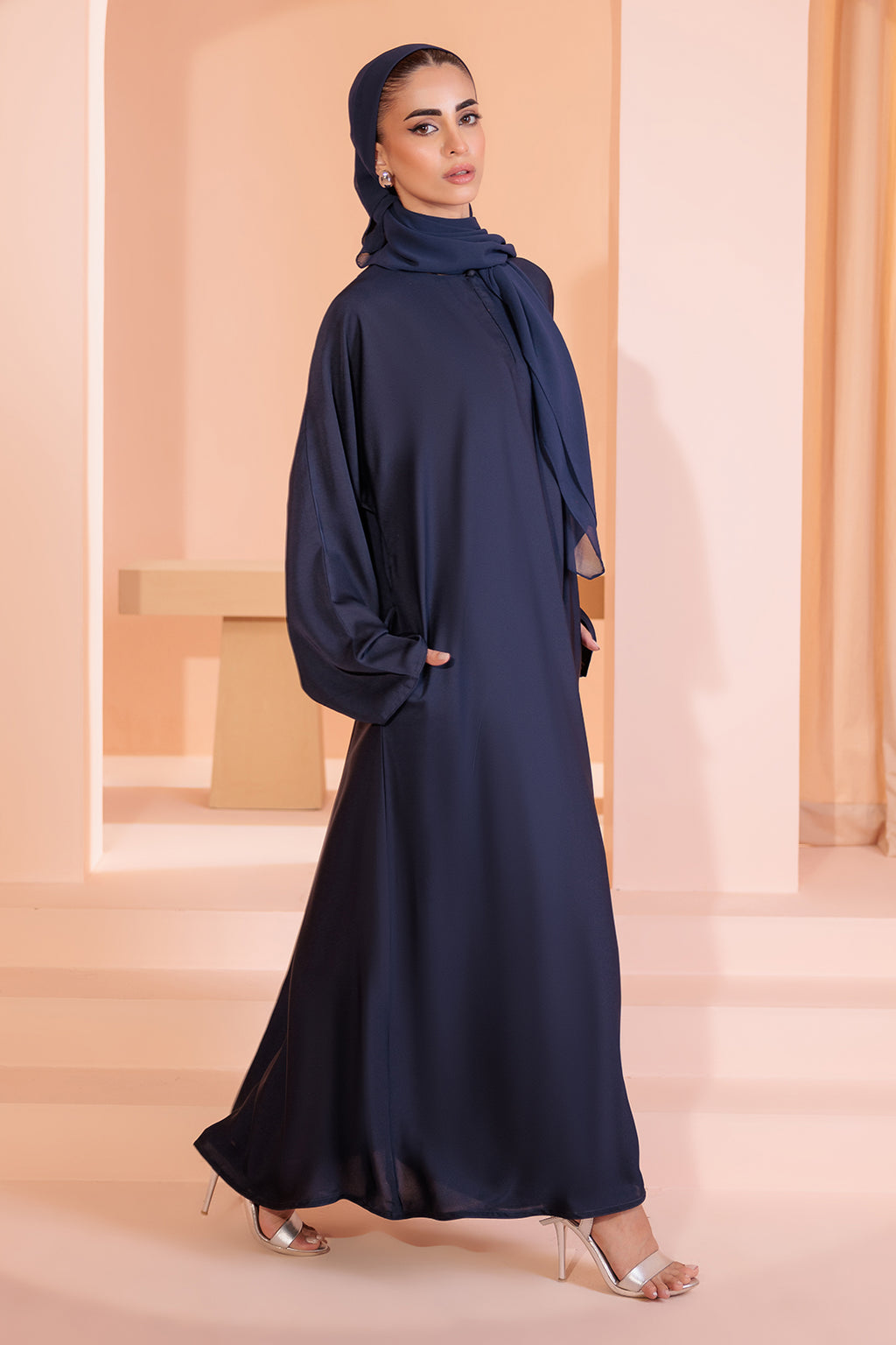 Single Button Plain Abaya with Pocket - 5002