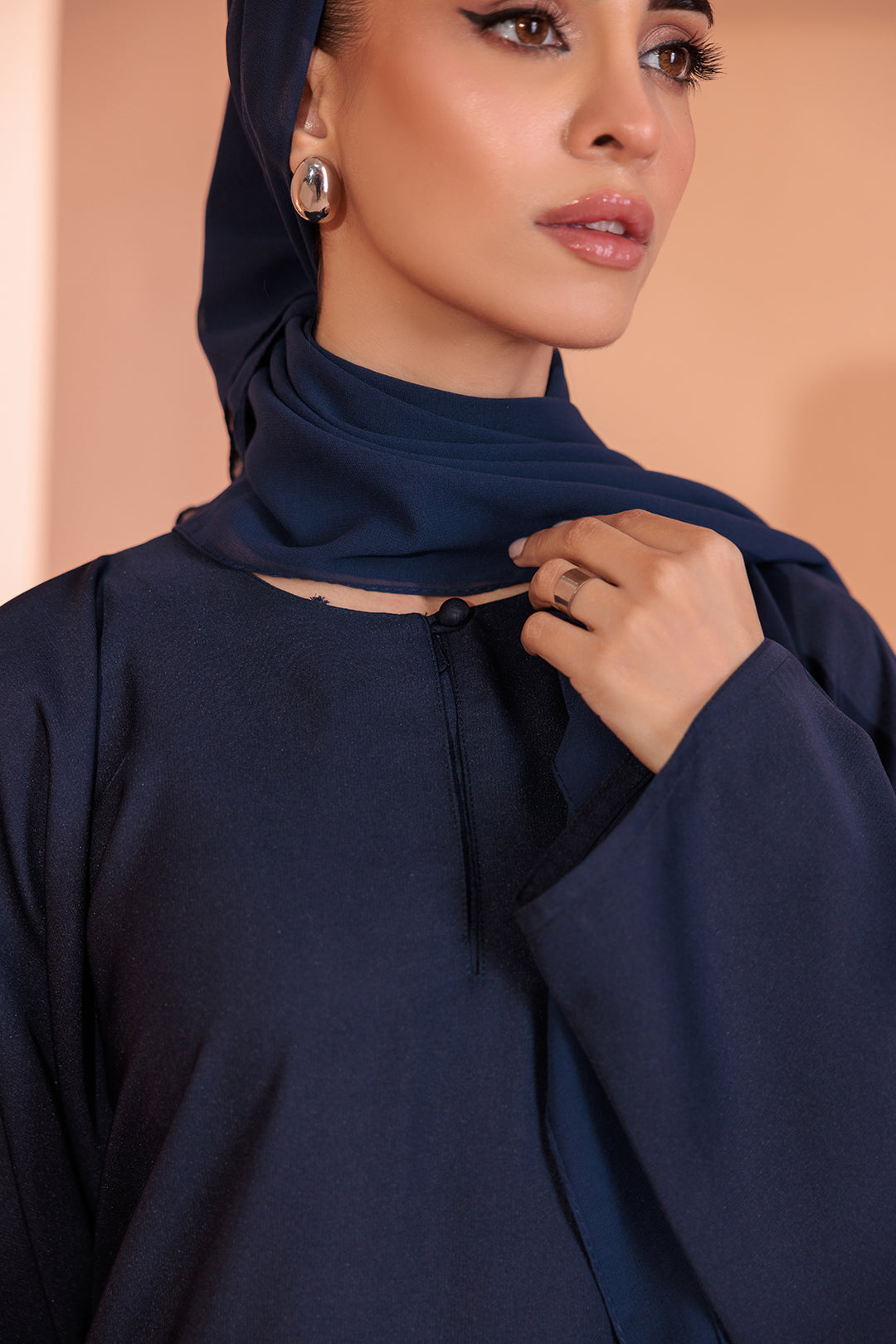 Single Button Plain Abaya with Pocket - 5002