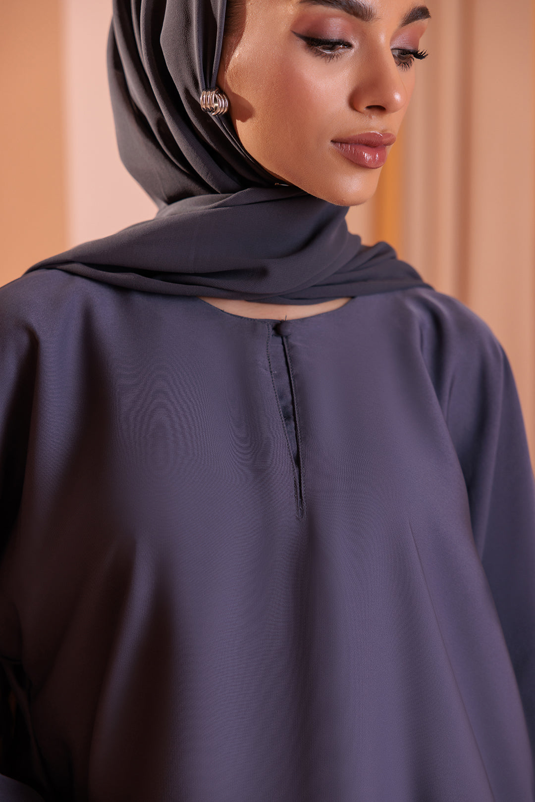 Single Button Plain Abaya with Pocket - 5003