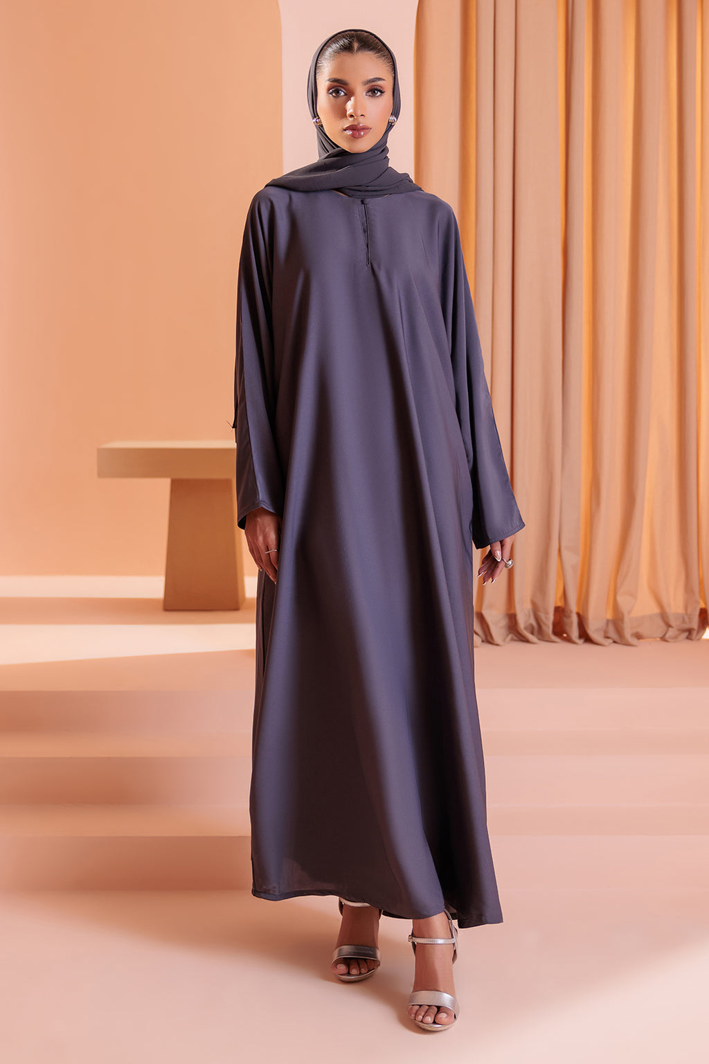 Single Button Plain Abaya with Pocket - 5003