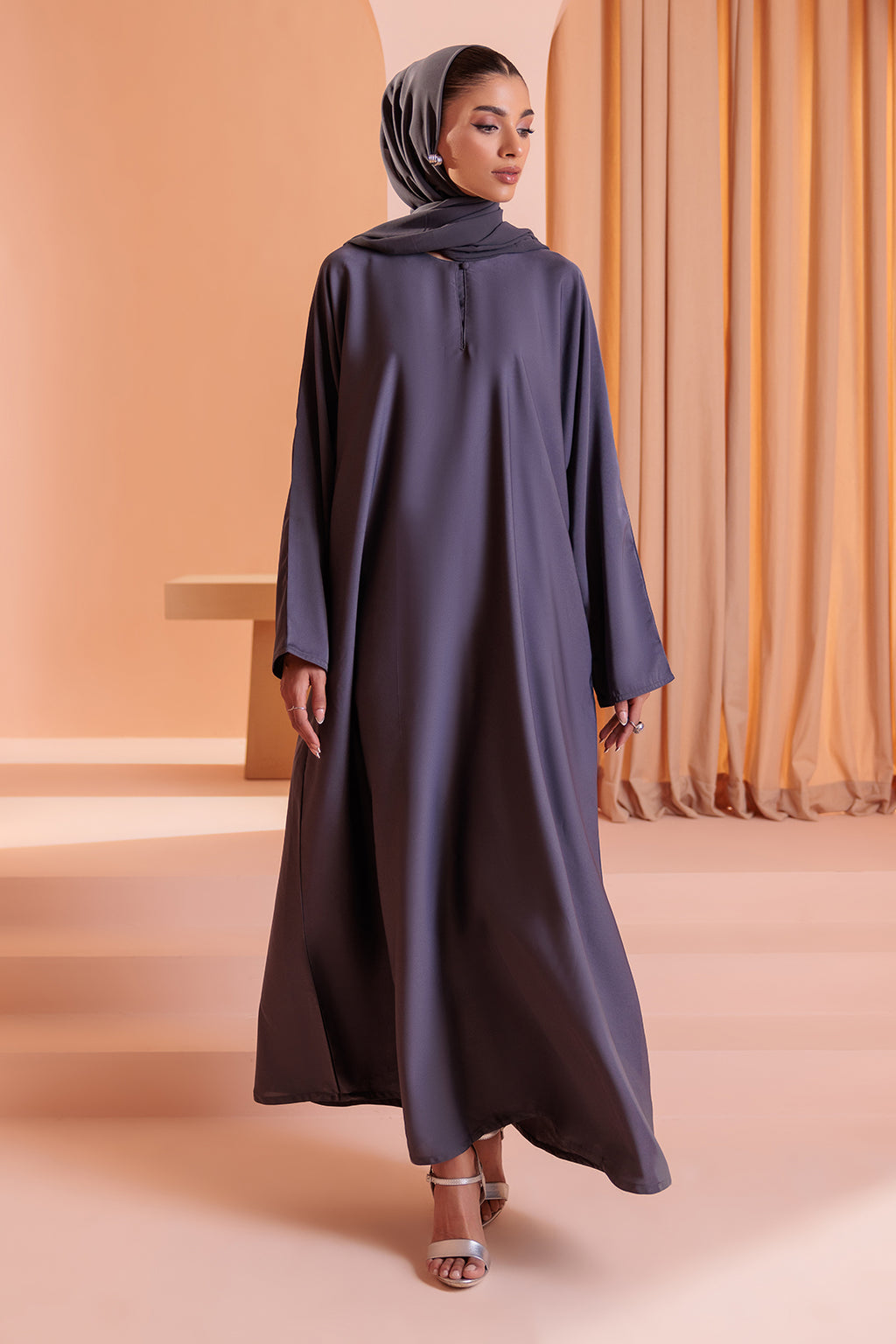 Single Button Plain Abaya with Pocket - 5003