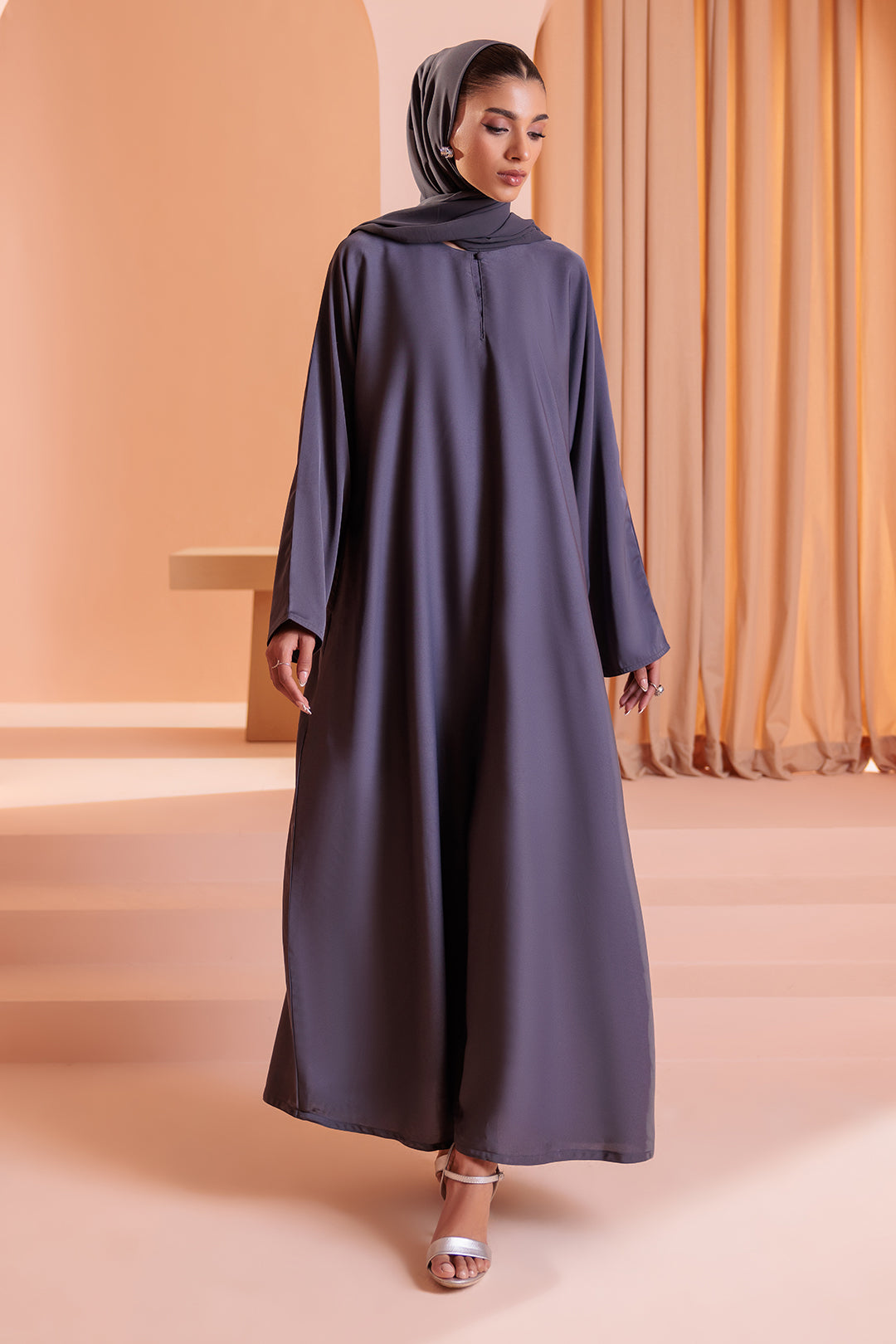 Single Button Plain Abaya with Pocket - 5003