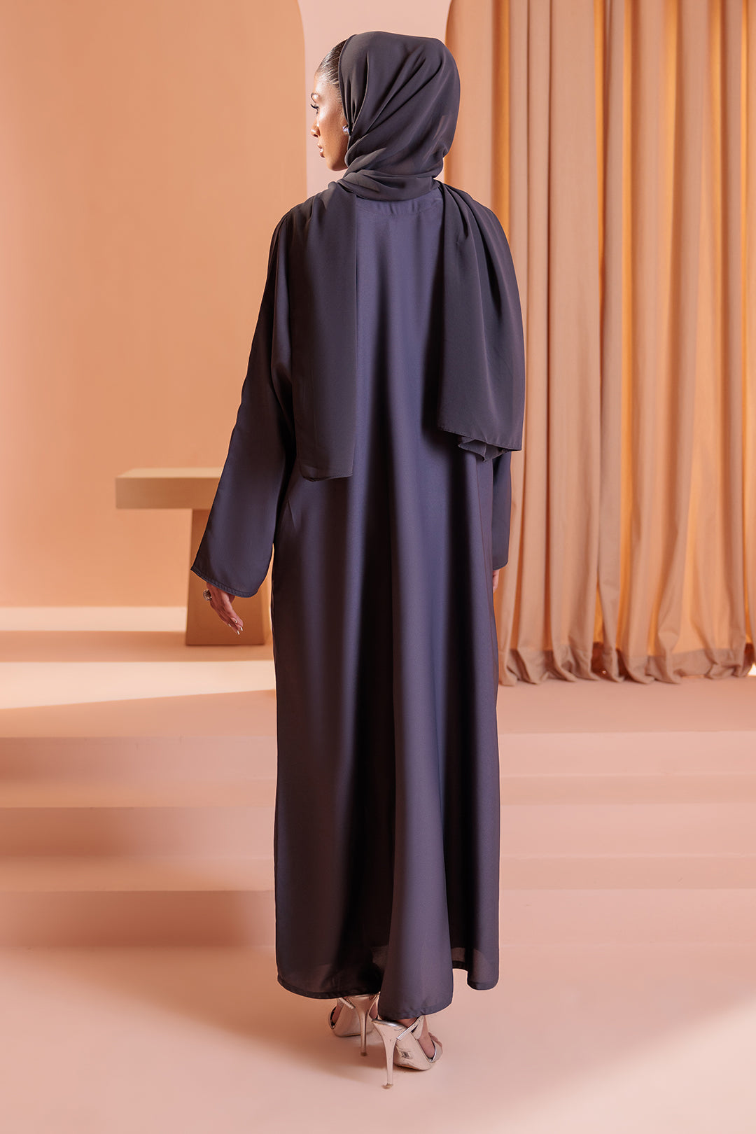 Single Button Plain Abaya with Pocket - 5003