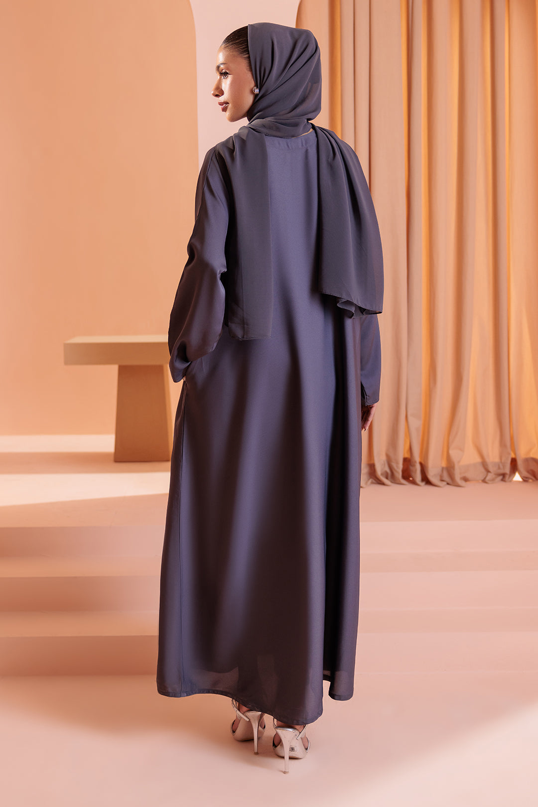 Single Button Plain Abaya with Pocket - 5003