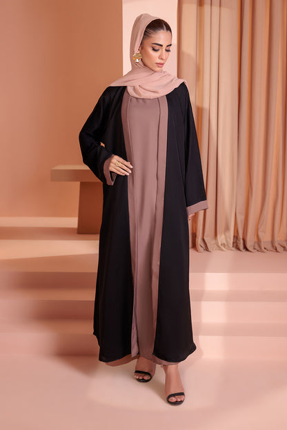 Double Upper Abaya with Contrast Inner - 5004