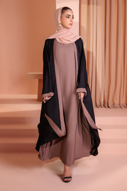 Double Upper Abaya with Contrast Inner - 5004