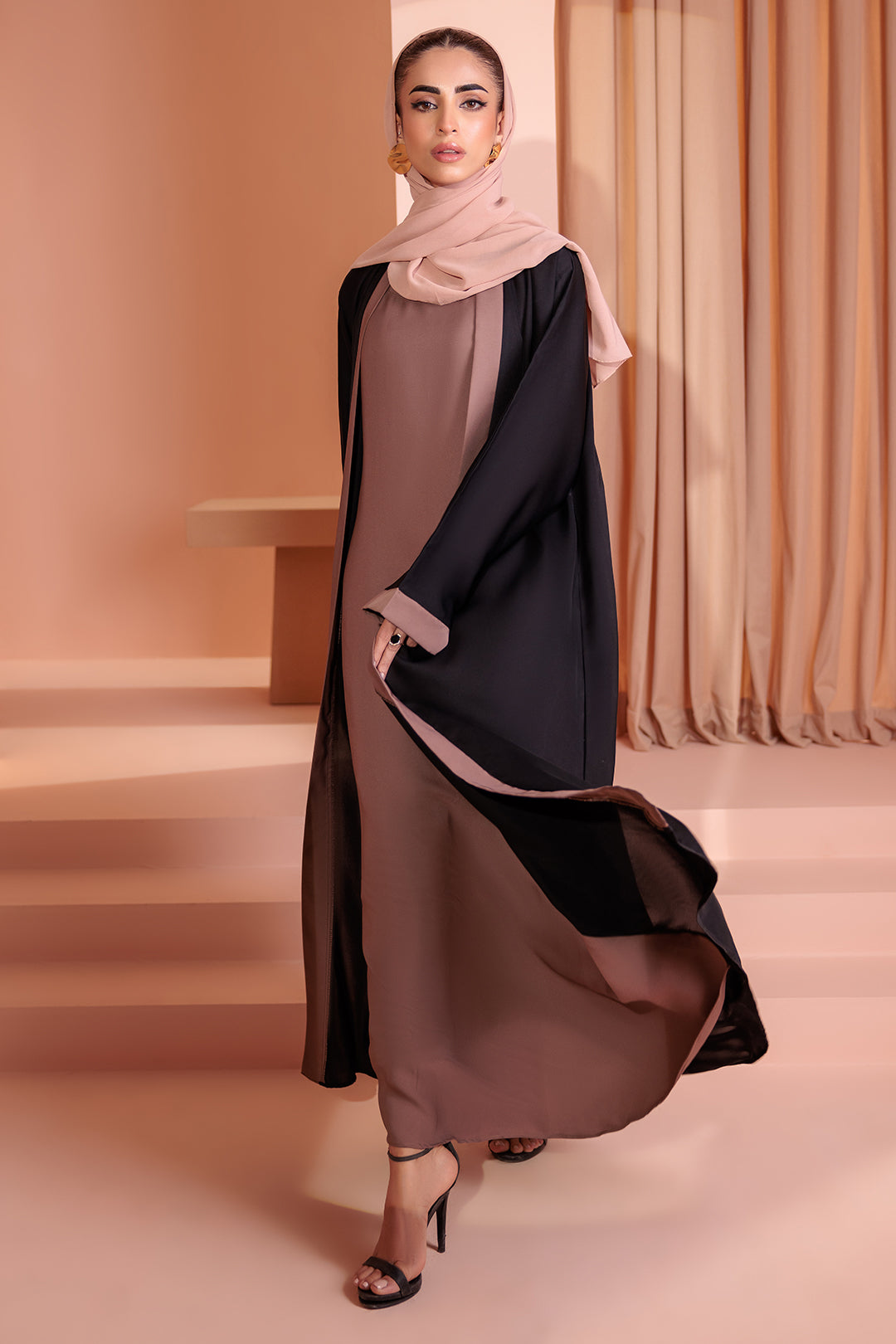 Double Upper Abaya with Contrast Inner - 5004