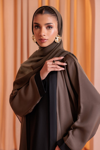 Double Upper Abaya with Contrast Inner - 5005