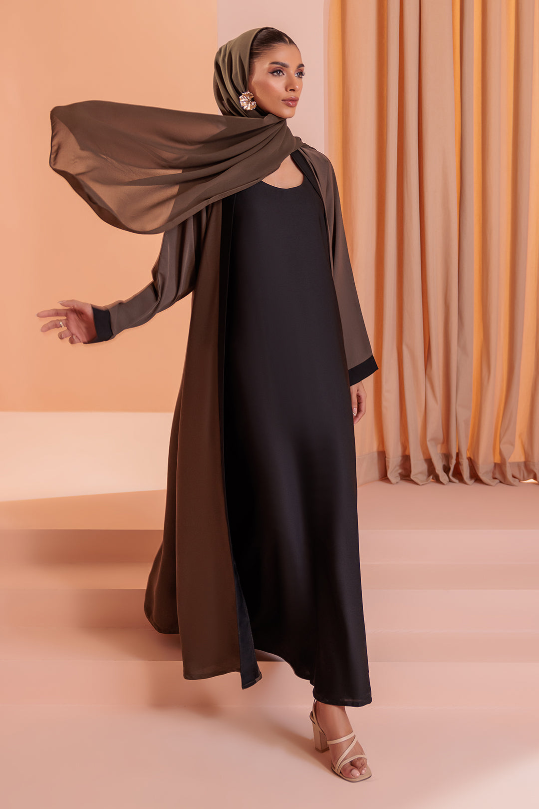 Double Upper Abaya with Contrast Inner - 5005