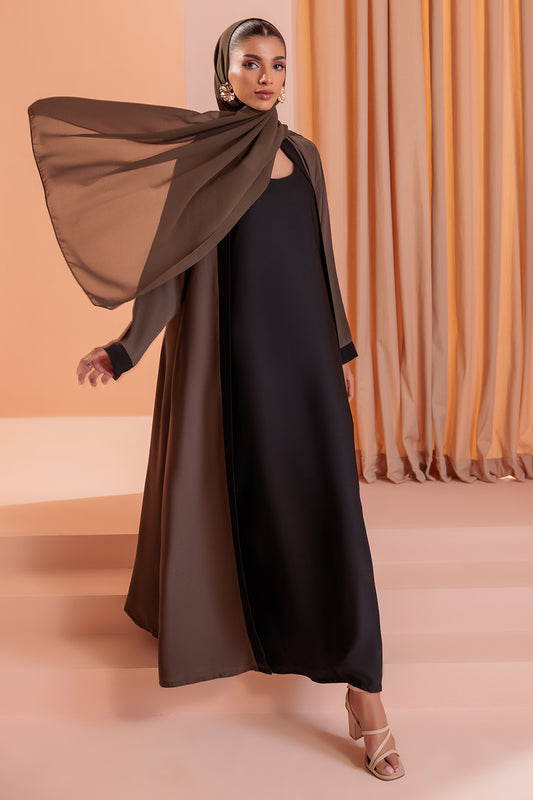 Double Upper Abaya with Contrast Inner - 5005