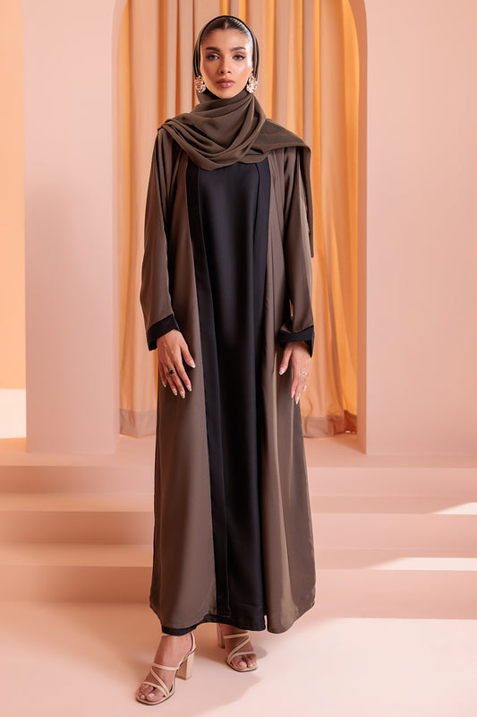 Double Upper Abaya with Contrast Inner - 5005